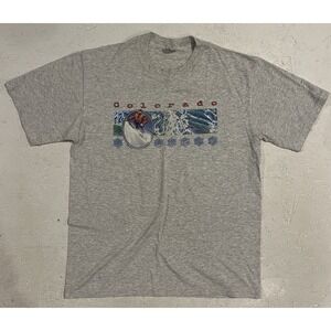 Vintage Soffe Colorado Sierra Madre Skiing Ski‎ Shirt Mens L Gray Short Sleeve